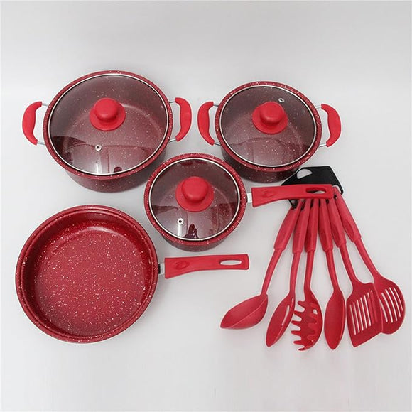 Ensemble de 13 casseroles et poêles antiadhésives avec couvercles, ustensiles de cuisine, kits de casseroles et poêles, batterie de cuisine complète pour la cuisine, passe au lave-vaisselle/four, non toxique