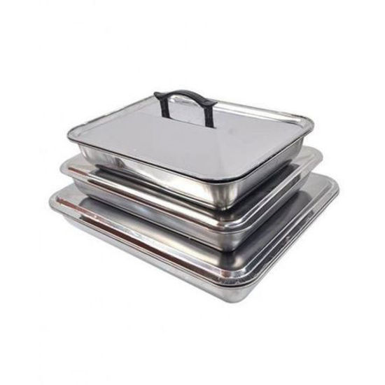 Lot 3 plateaux de service avec couvercle ; Assiettes de Service – Inox – 3 pièces